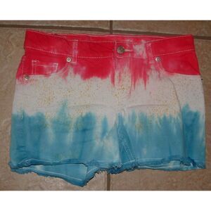 Patriotic Tie Dye Girls Sz Large 10/12  Adjustable Waist Stretchy Cut Off Shorts